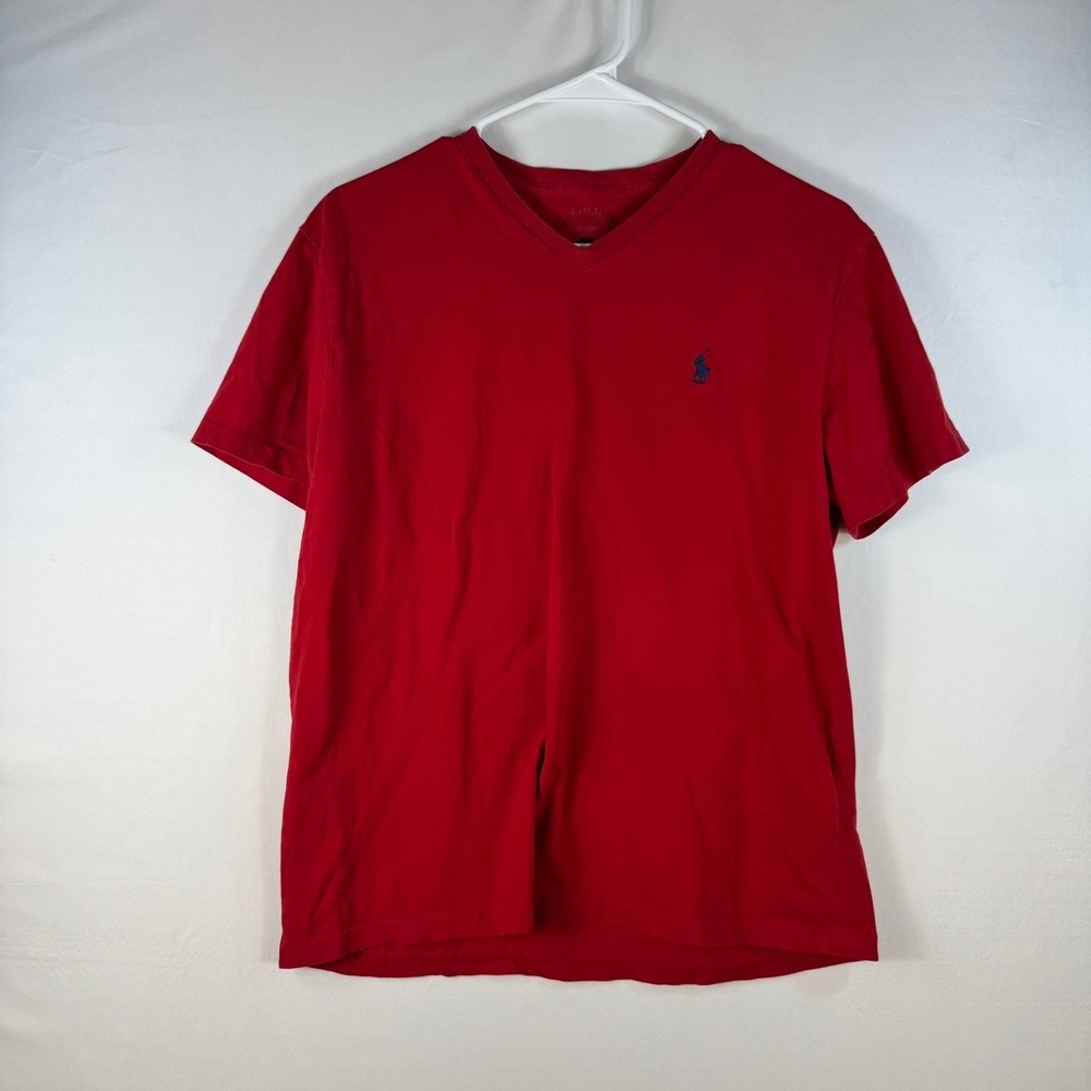 Polo Ralph Lauren Mens V-Neck T-Shirt Red Short Sleeve Cotton Pony Logo Size M